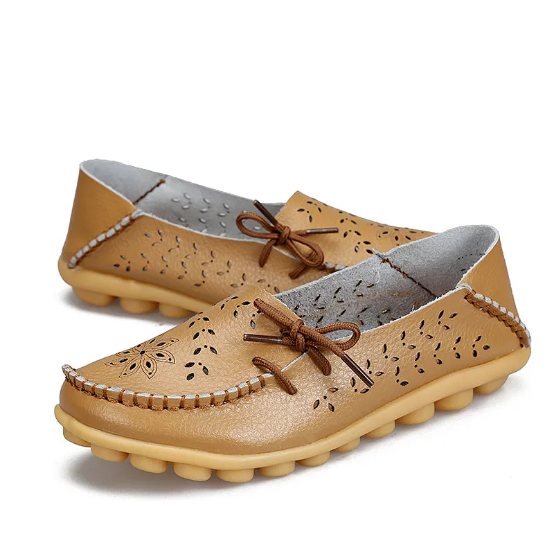 Women's Leather Loafers - Hollow