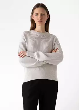 Women's Ribbed Crew Neck Jumper in Ecru