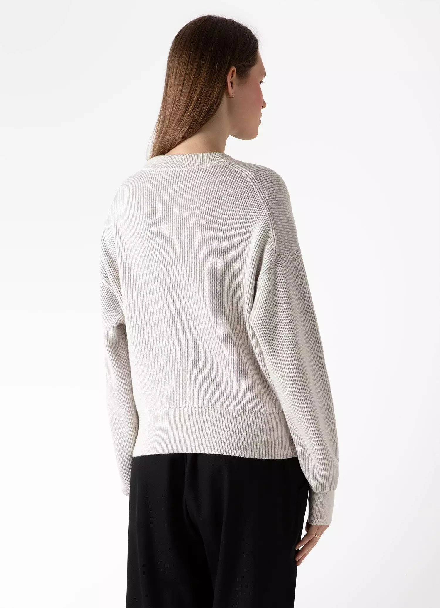 Women's Ribbed Crew Neck Jumper in Ecru