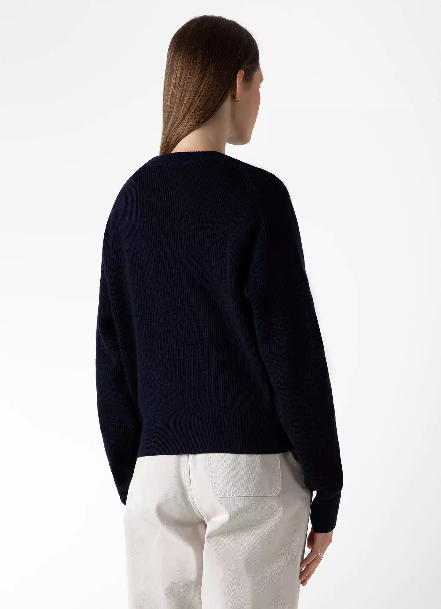 Women's Ribbed Crew Neck Jumper in Navy